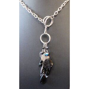 Guess Black And Silver Tone Dangling Charm Pendant Necklace